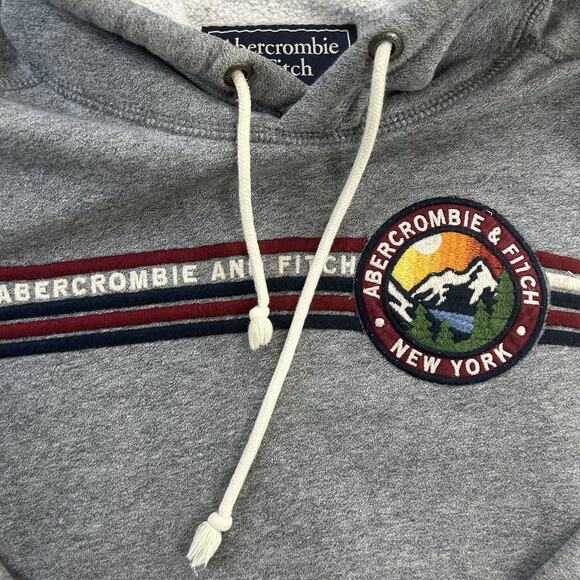 Abercrombie & Fitch Hoodie Mens Medium Gray Pullover New York NY Logo Sweatshirt - Picture 4 of 9